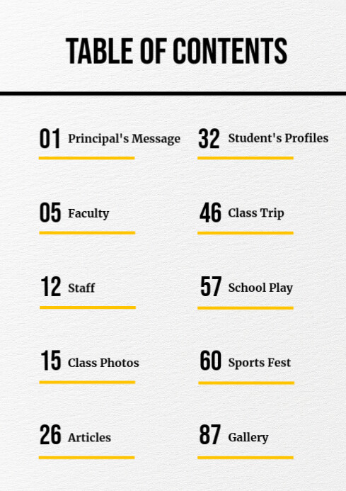 Table of Contents Format Template | PosterMyWall