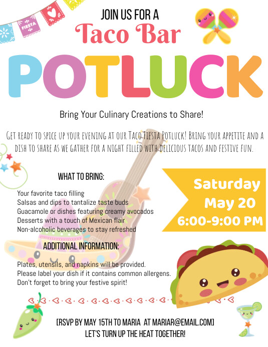 Taco Bar Potluck Flyer Template | PosterMyWall