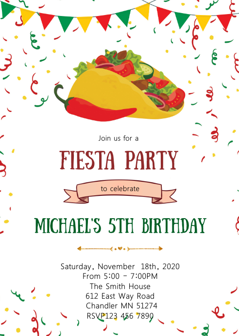 Taco Fiesta Party Theme Invitation Template Postermywall