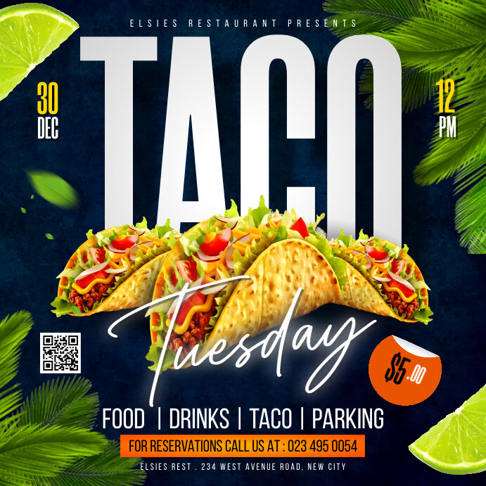 Taco Sample Taco tuesday flyer poster template | PosterMyWall