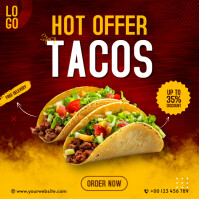 Tacos Hot Offer Poster Design . Spicy Mexican Food Flyer Template Square (1:1)