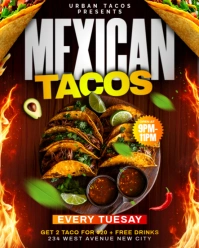 Tacos mexican tortilla wraps  burritos fajitas quesadillas restaurant taquitos promo flyer template Instagram Portrait
