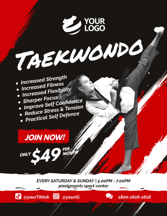 Taekwondo ad flyer poster template Рекламная листовка (US Letter)