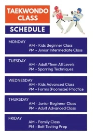 Taekwondo Class Schedule A4 template