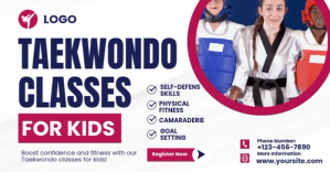 Weiß Taekwondo Classes Flyer Изображение, которым поделились на Facebook Template