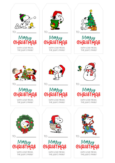 Tag Gift Christmas Snoopy A4 template