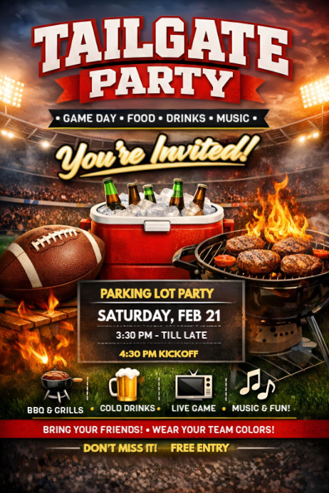 Tailgate Party Invitation Flyer | Football Game Day BBQ Event Template ...