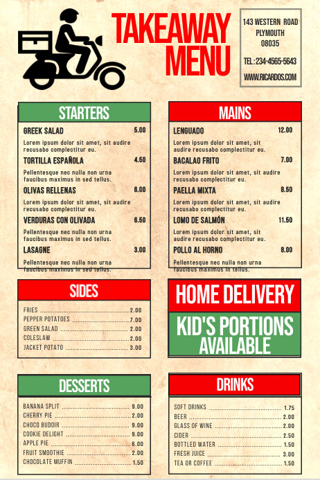 Takeaway Restaurant Menu Template | PosterMyWall