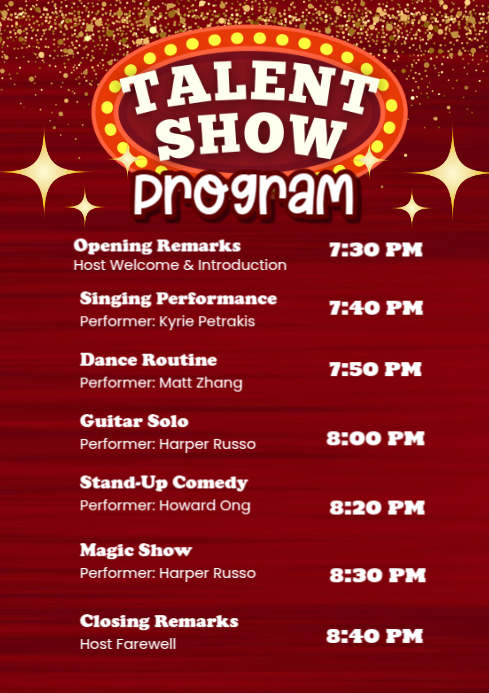 Talent Show Program Ads Template | PosterMyWall