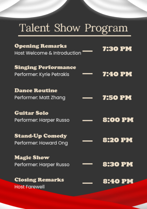 Black Talent Show Program A4 Template | PosterMyWall