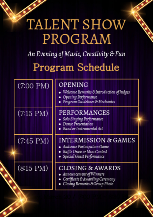Talent Show Program Schedule A4 template