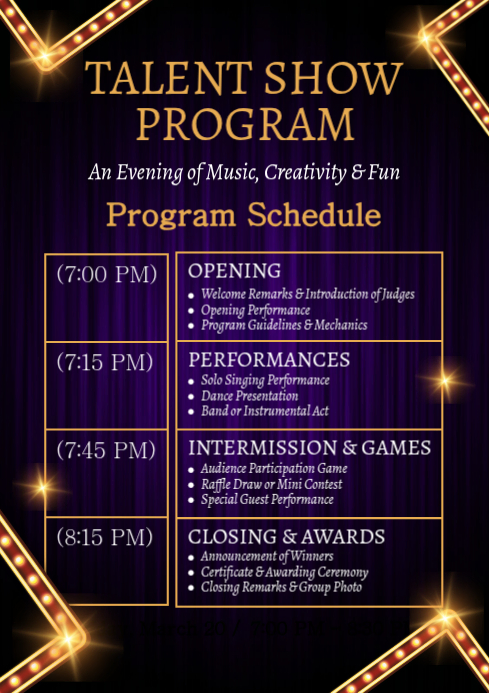 Talent Show Program Schedule Template | PosterMyWall
