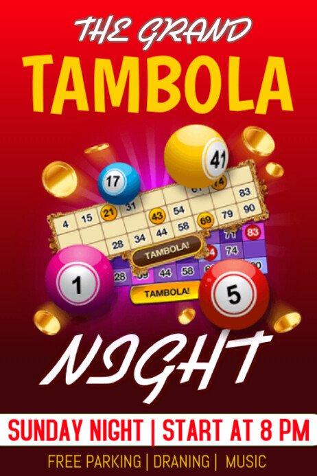 Tambola Game | Tambola Night Game | The Grand Tambola Night Cartaz template