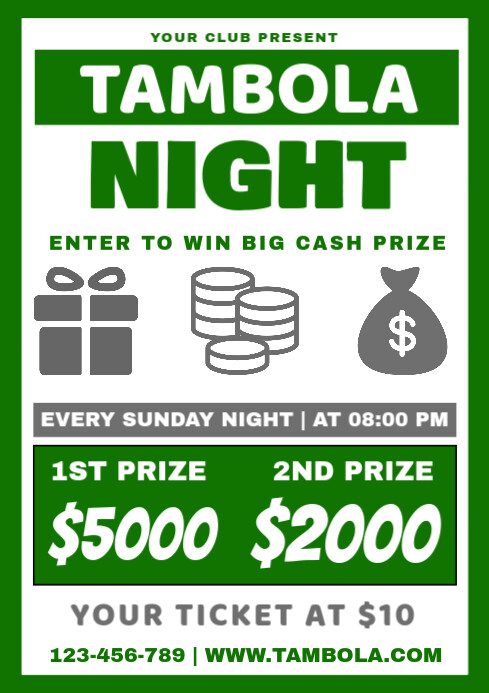 Tambola Game | Tambola Night Game | The Grand Tambola Night A4 template