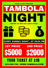 Tambola Game | Tambola Night Game | The Grand Tambola Night A4 template