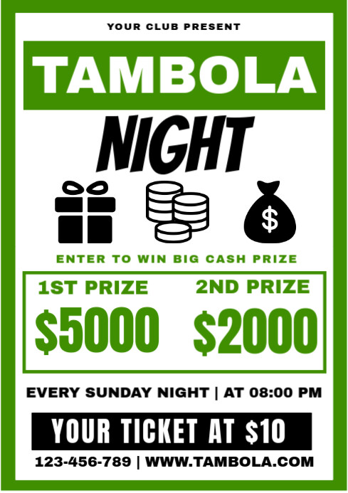 Tambola Game | Tambola Night Game | The Grand Tambola Night A4 template
