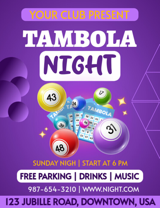 Tambola Game Flyer Design | Tambola Night Flyer Design Pamflet (VSA Brief) template