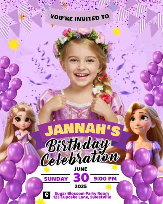tangled birthday invitation for kids Instagram Portrait template