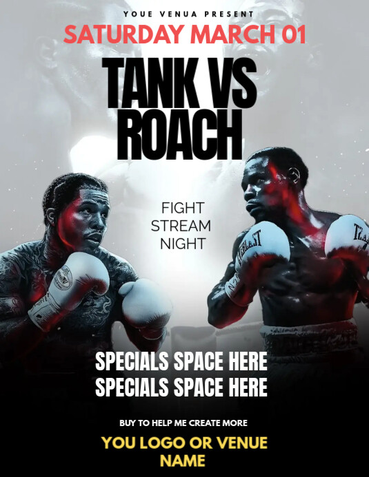 Tank Vs Roch Copy of tank vs roach stream fight | PosterMyWall