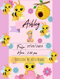 Tarjeta de invitación abejitas chiquitita tiny little bee Volantino (US Letter) template