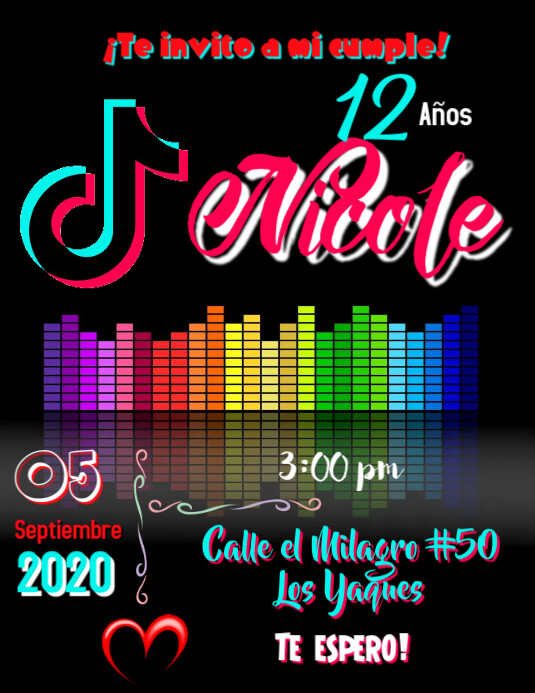 Tiktok in 2020 Copy of Tarjeta de Invitacion Tik Tok | PosterMyWall