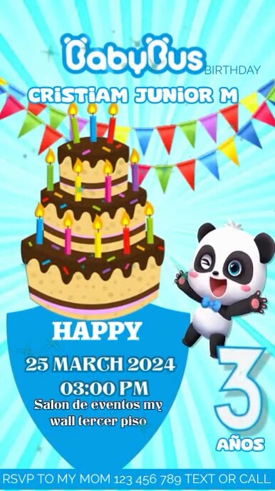 TARJETA INVITACION CUMPLEAÑOS BABY BUS NIÑO Rolka Instagram template