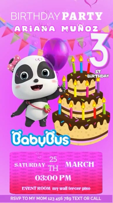 TARJETA INVITACION CUMPLEAÑOS BABYBUS NIÑA Rolka Instagram template