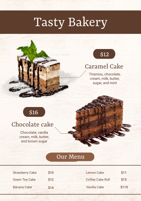 Tasty Bakery Cake menu Template | PosterMyWall