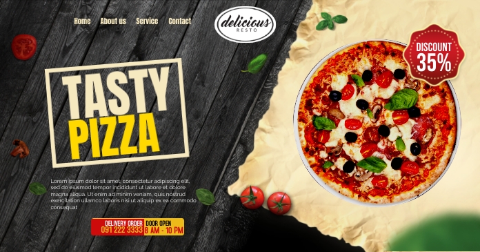 Tasty Pizza Website Menu Imagem partilhada do Facebook template