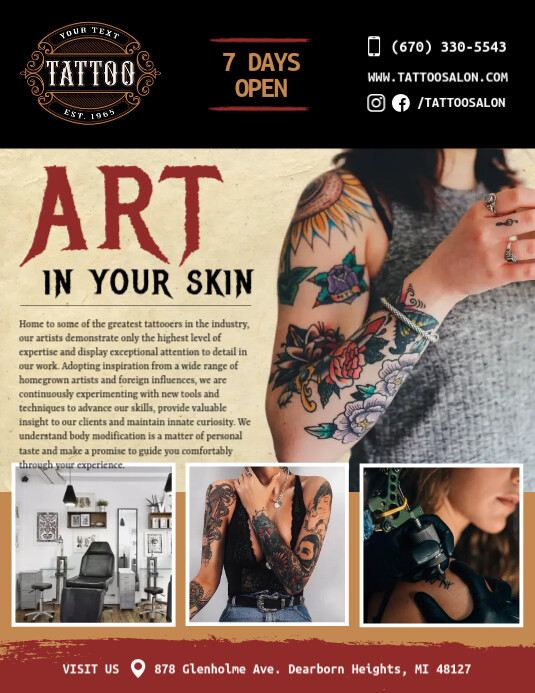 Tattoo Salon Flyer Template PosterMyWall