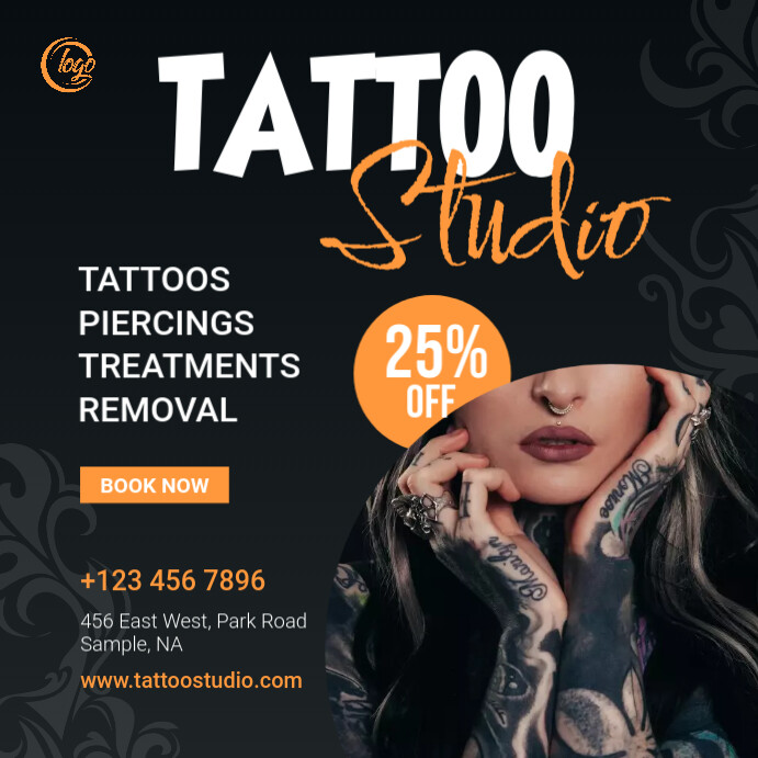 Tattoo Studio Banner ad Template Publicação no Instagram