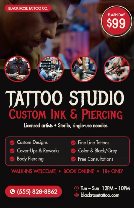 Tattoo Studio Promotion Tabloid Template | PosterMyWall