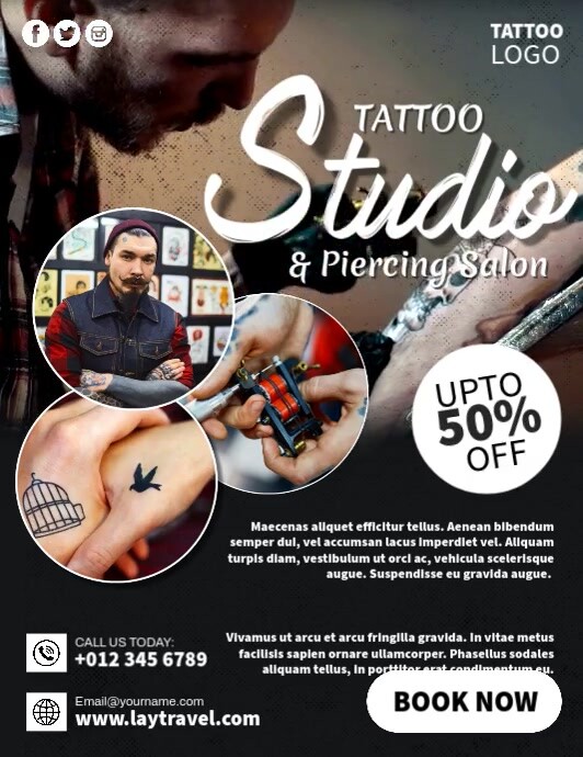 Tattoo Studio Flyer Løbeseddel (US Letter) template