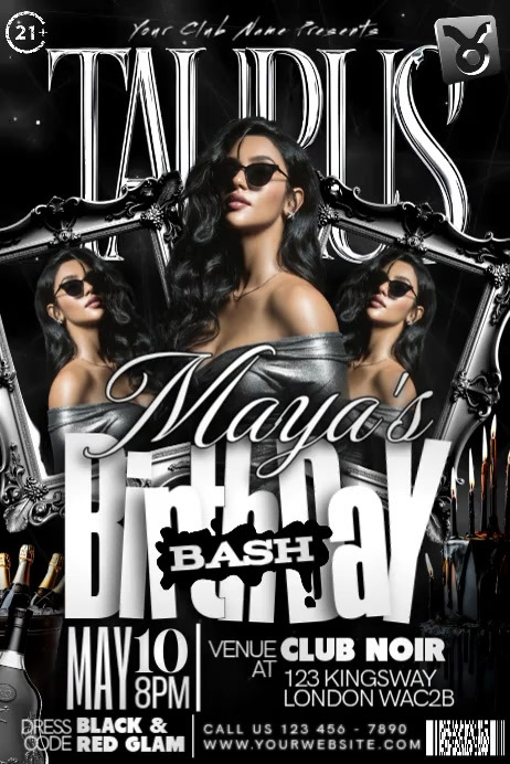 Taurus Birthday Bash Club Flyer Template | PosterMyWall