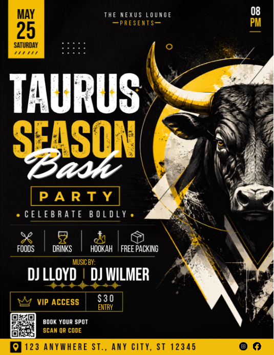 Taurus Season Bash Party Flyers Template | PosterMyWall