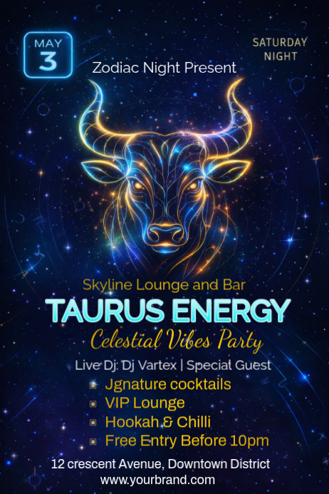 Plantilla de Taurus zodiac party flyer | PosterMyWall