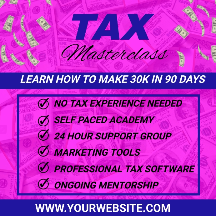 tax masterclass flyer Publicação no Instagram template