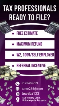 Tax Service , Tax Season flyers, income tax,  tax preparation, tax credit flyers Instagram Story template