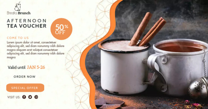 Tea and Breakfast Eatery Discount Voucher Facebook Shared Image template