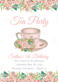 Tea Party Birthday Invitation A6 template
