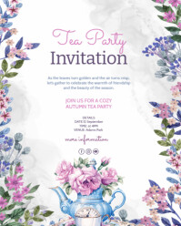 Hvid Tea Party Invitation Instagram Portrait Template