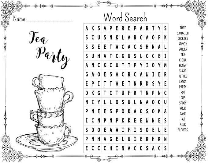 Copia de Tea Party Word Search Worksheet PosterMyWall