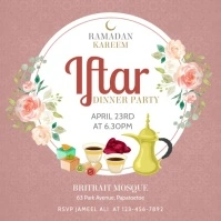 Tea pink floral Ramadan Iftar invitation vide Square (1:1) template