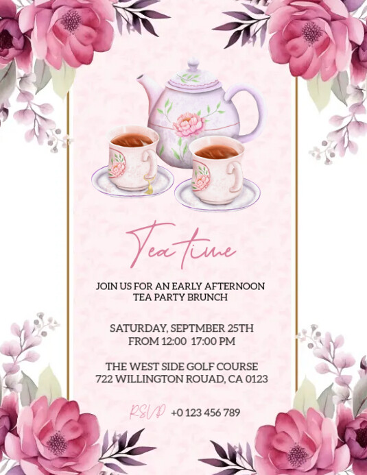 Create Tea Time Invitation tea time birthday party invitation design tem Template | PosterMyWall