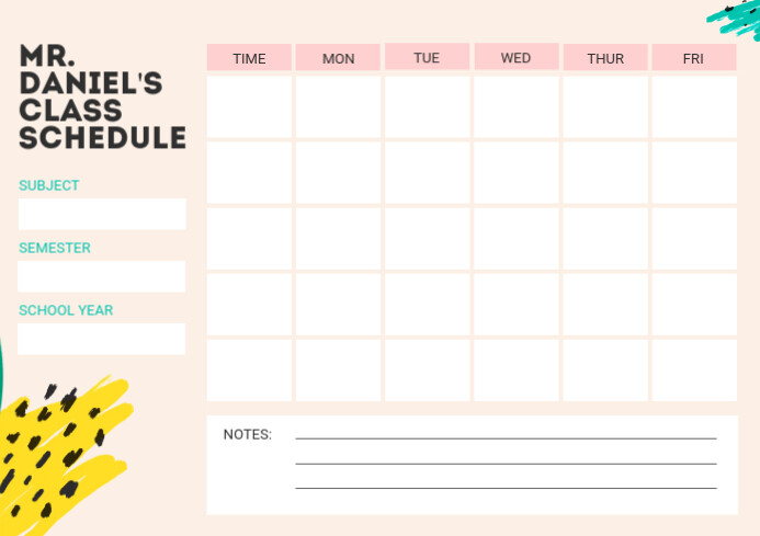 Teacher's Class Schedule Planner A4 template