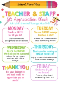 Teacher Appreciation spirit Week A4 template