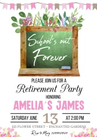 Teacher Retirement Invitation editable A6 template