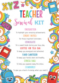 Teacher survival kit gift tag A6 template