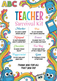 Teacher Survival Kit Tags A4 template
