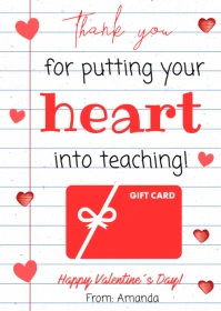 Teacher Valentine Gift Card Holder printable A6 template